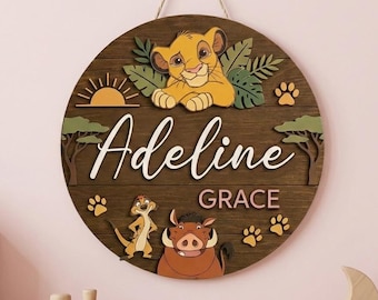 Personalized Simba Name Sign, Lion King Name Sign, Nursery Name Sign, Kids Room Sign, Disney Jungle Theme Nursery Sign, Floral Nursery Decor