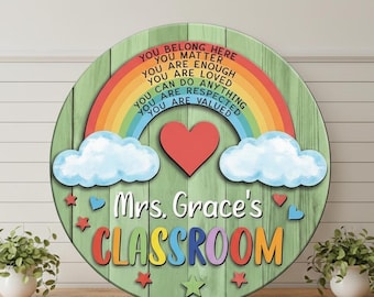 Klassenzimmer Regenbogen Türschild, Lehrer Regenbogen Zeichen, Lehrer Türschild, Klassenzimmer Willkommensschild, personalisierte Geschenke für Lehrer, Lehrername