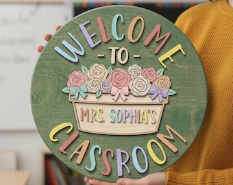 Personalized Teacher Flower Sign, Classroom Door Hanger, Teacher Door Sign, Classroom Welcome Sign, Teachers Appreciation, Teacher Gifts