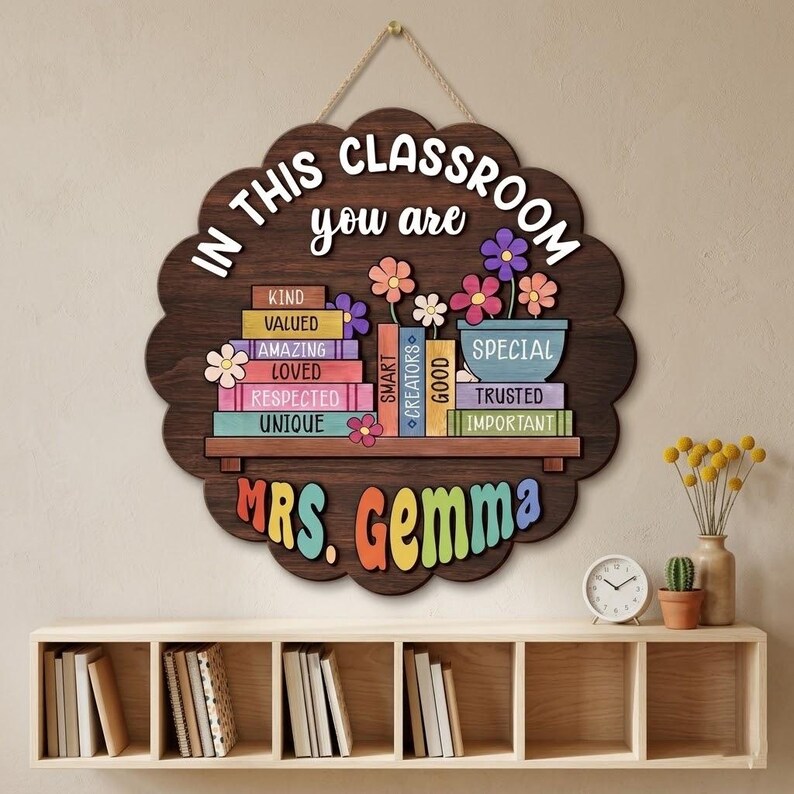 Personalized Teacher Door Hanger, Custom Teacher Name Sign, 3D Wood ...