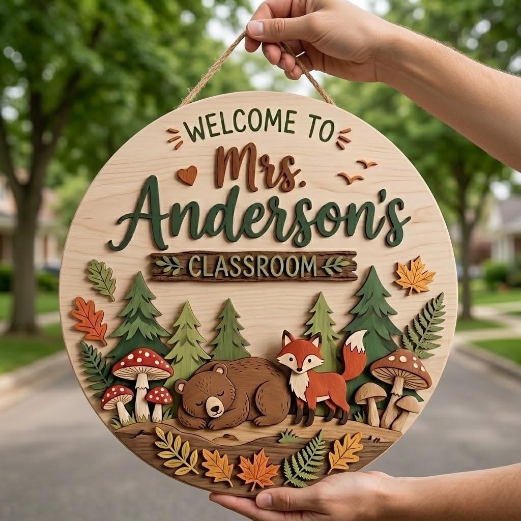 Personalized Teacher Name Sign, Forest Classroom Decor, 3D Wood ...