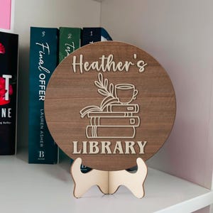 Custom Name Library Wooden 2 Layered Sign, Book Shelf Decor, Bookish Sign, Book Nook Sign, Bookcase Sign, Bookish Room Decor, Book Sign