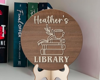 Custom Name Library Wooden 2 Layered Sign, Book Shelf Decor, Bookish Sign, Book Nook Sign, Bookcase Sign, Bookish Room Decor, Book Sign