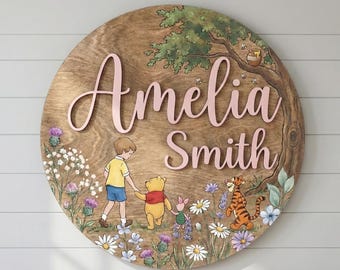 Personalized Winnie the Pooh Nursery Name Sign, Christopher Robin, Kid Room Sign, Kids Bedroom Door Sign, Kids Room Door, Nursery Name Sign