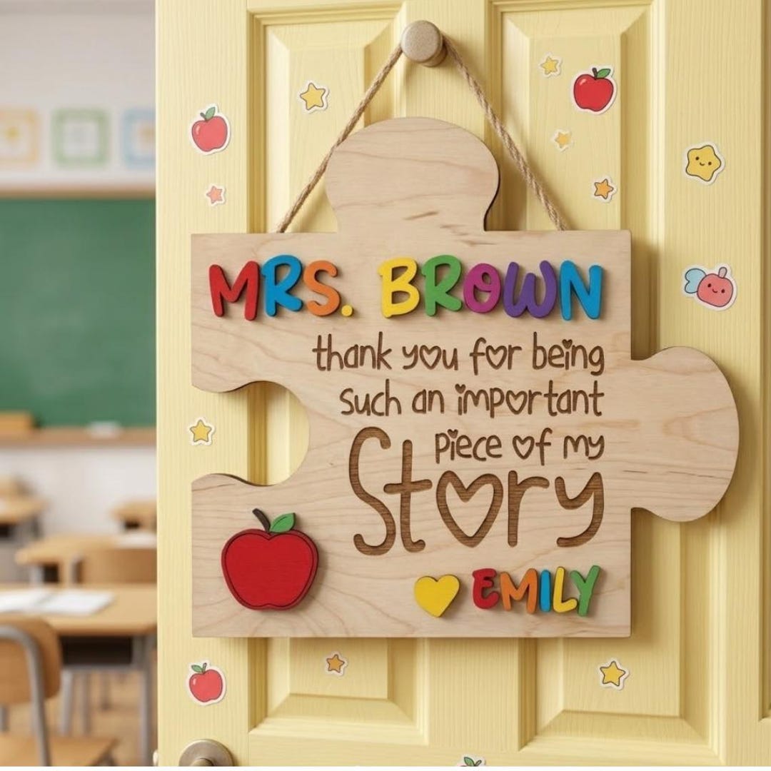 Personalized Puzzle Piece Teacher's Day Wood Sign, Custom Teacher Name ...