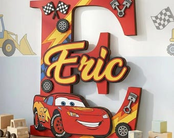 Personalized Lightning Mcqueen Name Sign, Kids Room Sign, Disney Nursery Name Sign, Cars Pixar Name Sign, Cars Movie Name Sign, Disneys Cars