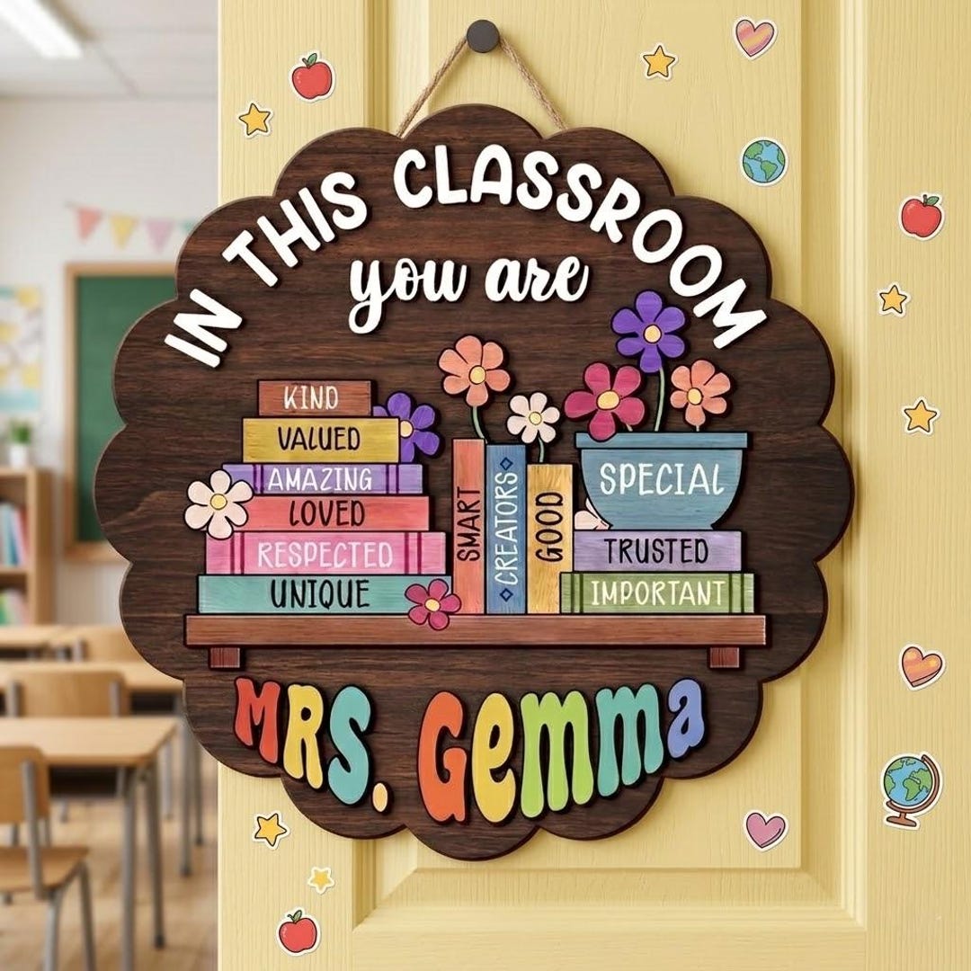 Personalized Teacher Door Hanger, Custom Teacher Name Sign, 3D Wood ...