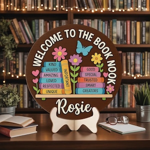 Book Club Gift, Personalized Flower Books Bookish Sign, Custom Book With Flowers Sign, Book Lover Gift, Librarian Gift, Library Books Sign