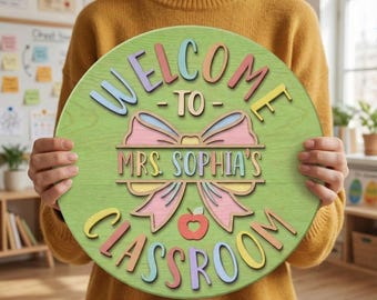 Personalized Coquette Classroom Sign, Teacher Door Sign, Teacher Gifts, Teachers Appreciation, Classroom Door Hanger, Classroom Welcome Sign