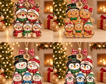 Personalized Snowman Family Ornament, Custom Kids Names Christmas Ornament, Family Xmas Decor, Parent Christmas Decoration, Holiday Gift