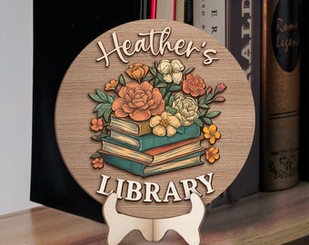 Letrero de madera con flores de libros, letrero para amantes de los libros, letrero para clubes de lectura, letrero para ratones de biblioteca, regalo para biblioteca, letrero para profesores de lectura, letrero para libros de lectura, flores de libros
