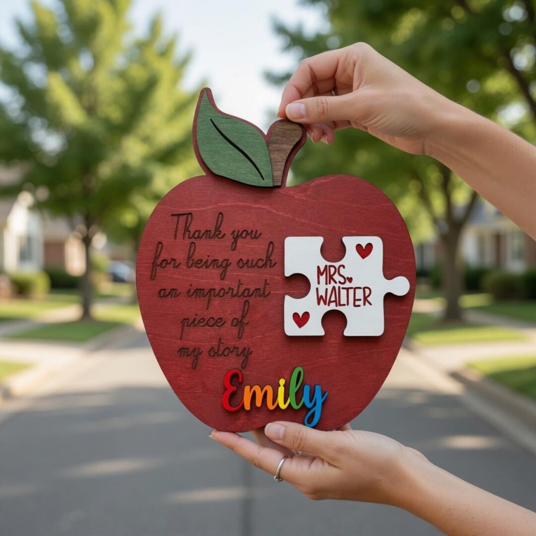 Personalized Teacher Wooden Door Sign, Custom Teacher Name, Apple ...
