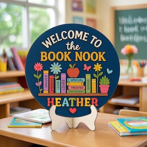 Book Lover Gift, Welcome To The Library Sign, Personalized Flower Books Sign, Custom Book With Flowers Sign, Librarian Gift, Book Club Gift
