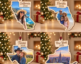 Custom State Wood Ornament, Personalized Picture Ornament Wood 2 Layer Ornament,Custom Photo Ornament, State-Themed Gift, Christmas Decor