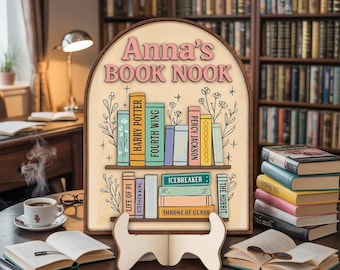 Personalized Bookshelf Sign, Custom Bookshelf Sign, Fourth Wing Book Nook Decor, Throne of Glass Sign, Reading Book Sign, Book Lover Sign