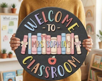 Personalized Book Flower Teacher Sign, Classroom Door Hanger, Teacher Door Sign, Classroom Welcome Sign, Teachers Appreciation, Teacher Gift