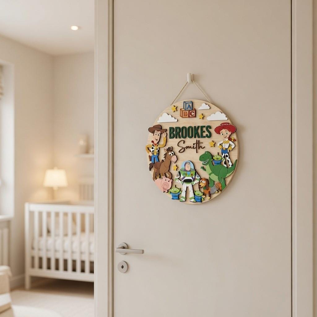 Personalized Toy Story Nursery Name Sign, Woody Rex Alien Kids Room ...