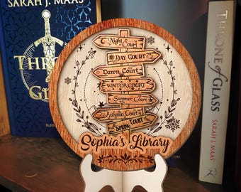 Custom Acotar Bookshelf Decor, Wooden Signpost Acotar Decor, Spring Court, Autumn Court, Winter Court,