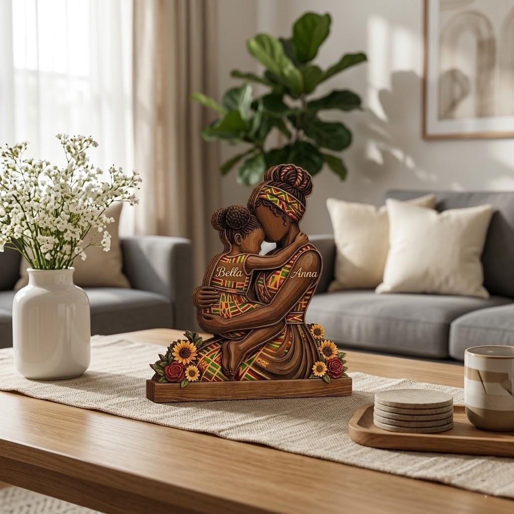 Personalized Black Mom Daughter Wooden Block,african American Mama