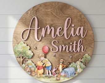 Personalized Winnie the Pooh Nursery Name Sign, Christopher Robin, Kid Room Sign, Kids Bedroom Door Sign, Kids Room Door, Nursery Name Sign