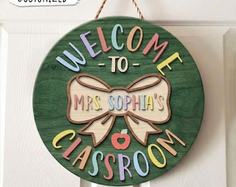 Personalized Coquette Classroom Sign, Classroom Door Hanger, Teacher Door Sign, Classroom Welcome Sign, Teachers Appreciation, Teacher Gifts