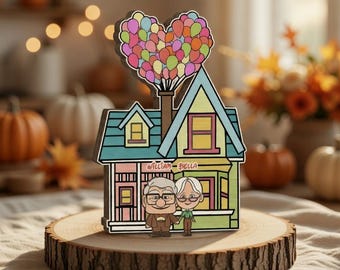 Personalized Wooden Block Couple, Up Movie Couple Wooden Block, Carl and Ellie Block, Family Gift, 20 Anniversary Gift, Disney Couple Block