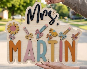 Personalized Teacher Pencil Sign, Teacher Name Door Sign, Teacher Back To School Gift, Back To School Sign Teacher Gift Teacher Appreciation