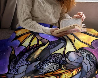 Book Dragon Blanket, Fantasy Reading, Fantasy Dragon Blanket, Blanket for book lover, Fantasy Throw, fourth wing, fantasy books throw