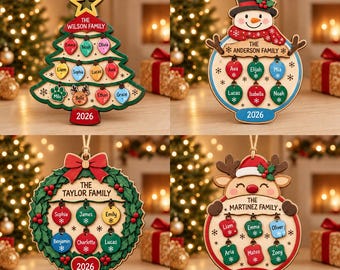 Personalized Family Tree Ornament 2025, Custom Family Name Christmas Ornament, Family Xmas Decor, Parent Christmas Decoration, Holiday Gift