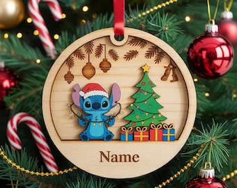 Personalized Stitch Christmas Ornament, Lilo and Stitch Ornament, Wood Stitch Ornament, Disney Stitch Ornament, Kids Christmas Ornament