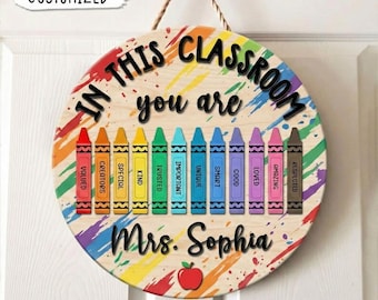 Personalisiertes Lehrer-Zeichenstift-Zeichen, Lehrer-Türschild, Lehrer-Geschenke, Sonderschulungsschild, Klassenzimmer-Türhänger, Klassenzimmer-Willkommensschild