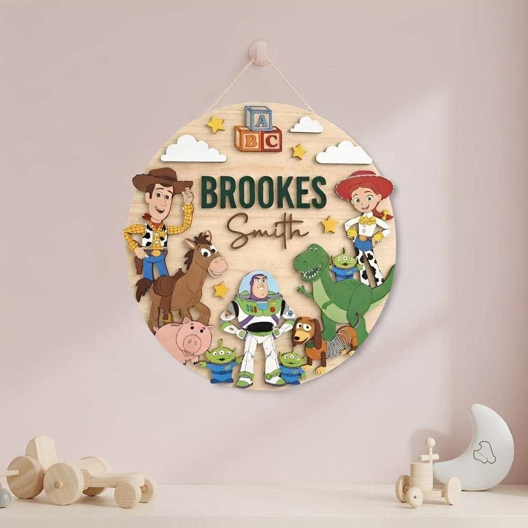 Personalized Toy Story Nursery Name Sign, Woody Rex Alien Kids Room ...