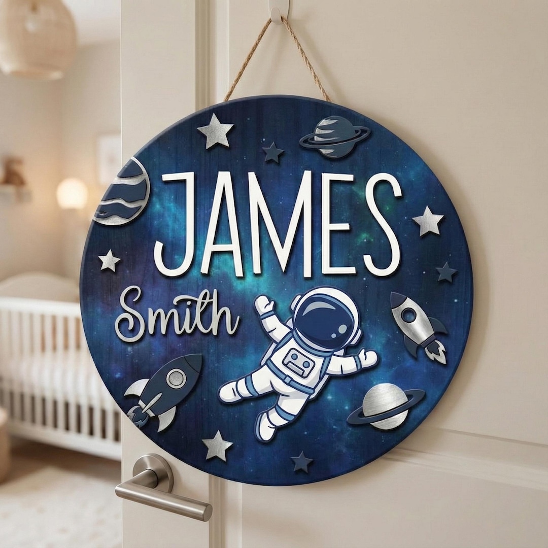 Personalized Kid Room Sign Space, Kids Bedroom 3D Door Sign, Kids Room ...
