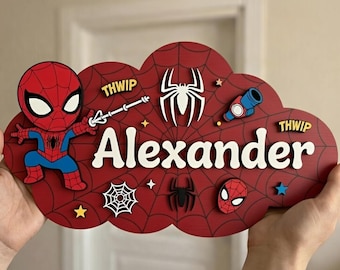 Personalized Spiderman Room Sign, Nursery Name Sign, Superhero Bedroom Door Name Sign, Kids Room Sign, Disney Superhero Door Sign, Avengers