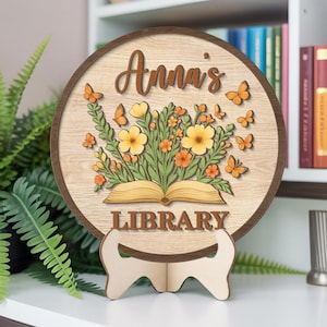 Benutzerdefinierte Buch Dekor, benutzerdefinierte Bibliothek Buchzeichen, personalisierte Bibliothek Zeichen, Blumenbuch Bücherregal Zeichen für Bücherecke, Leseraum Geschenk