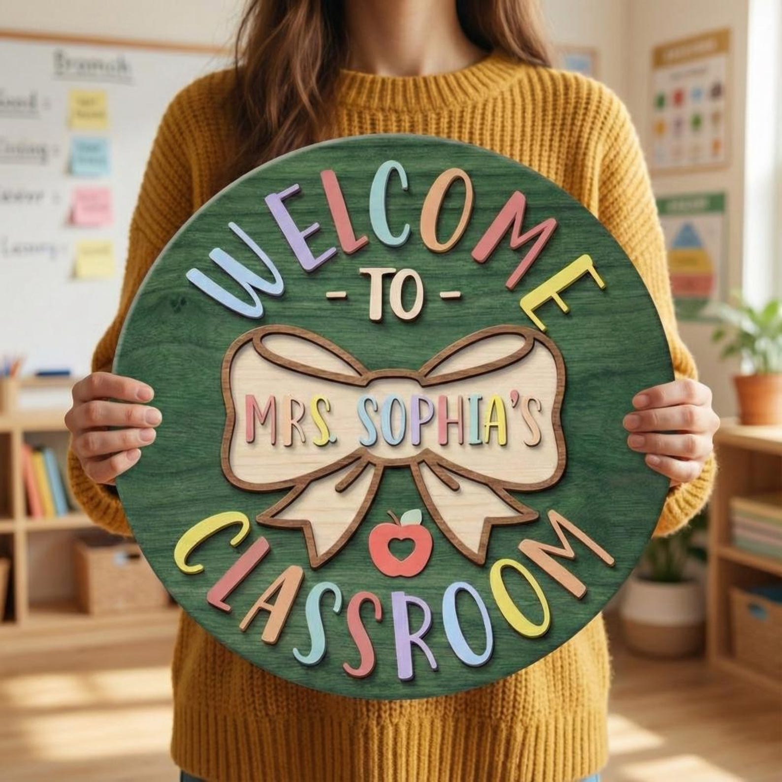 Personalized Coquette Classroom Sign, Classroom Door Hanger, Teacher ...