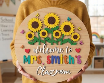 Personalized Teacher Door Sign, Sunflower Teacher Sign, Teacher Gifts, Teacher Door Hanger, Teacher Appreciation Gift, Classroom Door Sign
