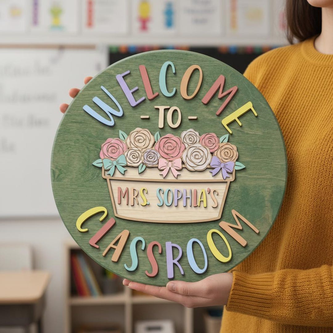 Personalized Teacher Flower Sign, Classroom Door Hanger, Teacher Door ...