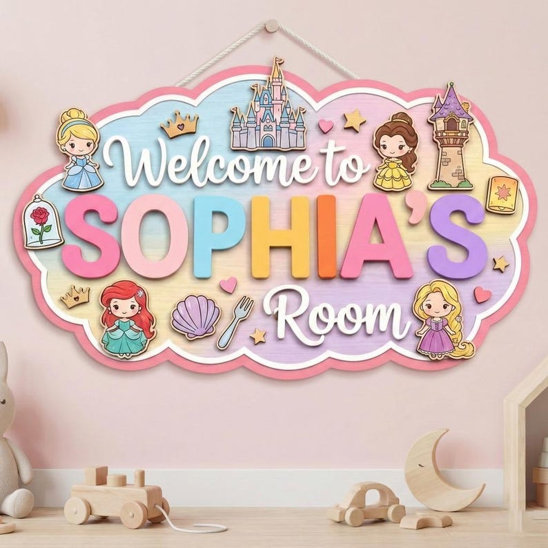 Princess Room Loading Sign Personalized Disney Princess Name Sign, Girl Door Sign, Nursery Name ...