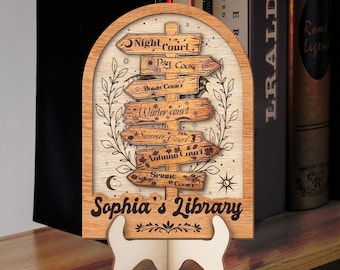ACOTAR Inspired Bookish Decor, Custom Wooden Book Sign, Seasonal Courts Book Lovers Gift, Signpost, Night Court, Book Nook Wall Hanging