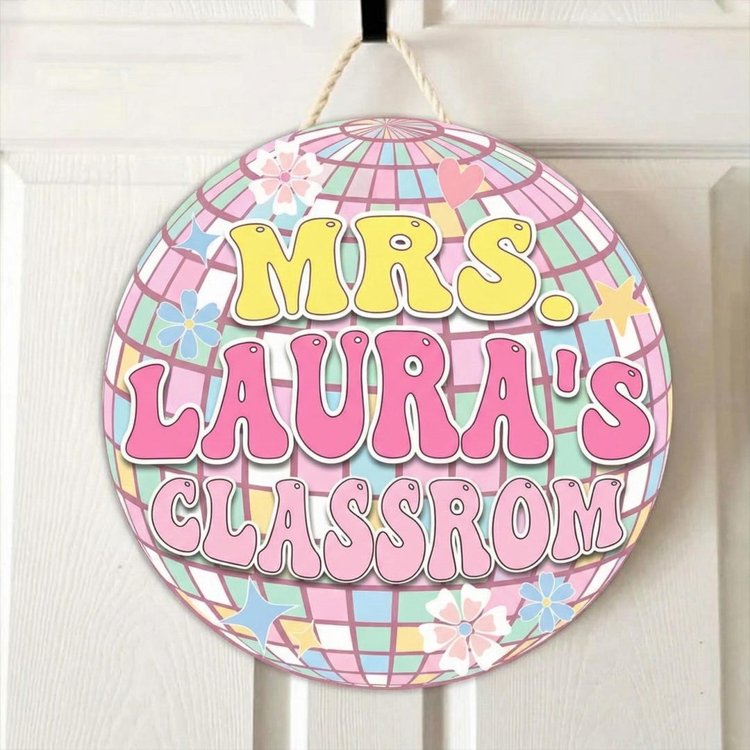 Personalized Teacher Welcome Sign, Custom Disco Classroom Door Sign ...