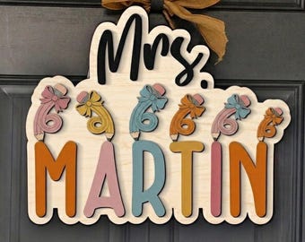 Personalized Pencil Teacher Sign, Teacher Name Door Sign, Teacher Back To School Gift, Back To School Sign Teacher Appreciation Teacher Gift