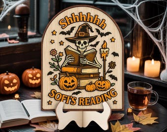 Witchy Reading Book Club Decor, Halloween I'm Booked Sign, Spooky Book Lover Skeleton Sign, Haunted Book Stack Sign, Reading Book Sign
