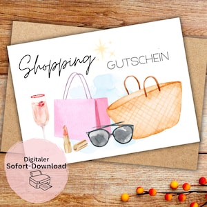 Shopping Gutschein PDF Download, DIY Gutschein zum Ausdrucken in A5 & A6 – Sofortdownload, Last Minute Geschenk für Shopping Queens
