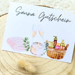 Sauna Gutschein als Geschenkidee für entspannte Stunden in der Sauna oder als Wellnessgeschenk für einen Sauna Tag. Wellnessgutschein Sauna