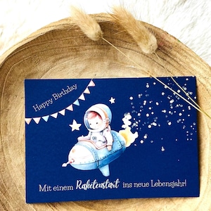 Geburtstagskarte für Kinder Aquarell | Astronautenkarte | Geschenk Kindergeburtstag | Geburtstagskarte für Jungen und Mädchen