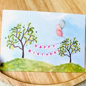 GEBURTSTAGSKARTE Happy Birthday, Zitronenbäume, Geburtstag in der Natur, Postkarte zum Geburtstag, Geburtstagskarte für Naturliebhaber