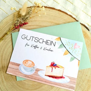 Geschenk Gutschein Kaffee trinken, Einladung zu Kaffee und Kuchen, Gutschein Kaffee trinken – Aquarell Karte Einladung café A6