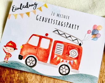Einladungskarten Set zum Kindergeburtstag Feuerwehr,  Feuerwehr Party, Einladung mit Feuerwehrauto für Jungen,  Einladung 4, 5, 6Geburtstag,