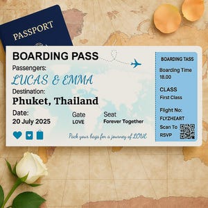 Faire-part de mariage passeport, faire-part carte d'embarquement, faire-part de mariage à destination, modèle d'invitation de mariage passeport, carte en toile modifiable